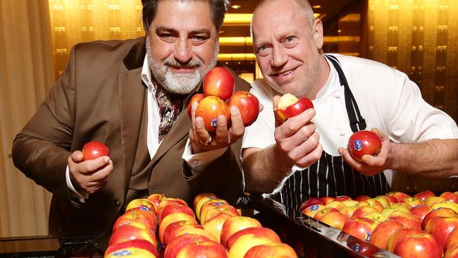 Matt Preston and Donovan Cooke prepare for a Secondbite dinner. Picture Andrew Tauber