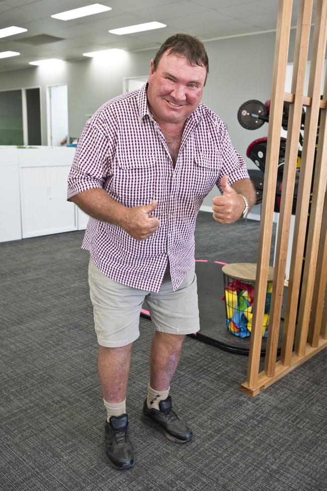 Fred Borchardt can walk a few steps after being told he may never walk again following an accident on his farm, Friday, February 28, 2020. Picture: Kevin Farmer