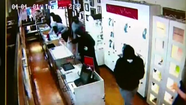 CCTV captures five masked thugs robbing an Elsternwick jewellery store. Picture: Channel 9.