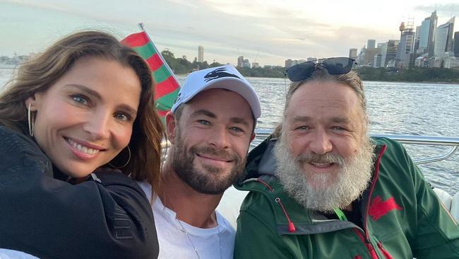 Chris Hemsworth's Instagram post alongside his wife Elsa Pataky and fellow Hollywood star Russell Crowe. Source: Instagram