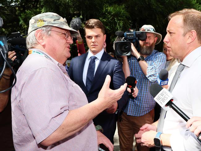 BRISBANE, AUSTRALIA - NewsWire Photos APRIL 30, 2024: Queensland Premier Steven Miles speaks to victims of crime outside the Parliament during a Voice for Victims rally in Brisbane. Picture: NCA NewsWire/Tertius Pickard