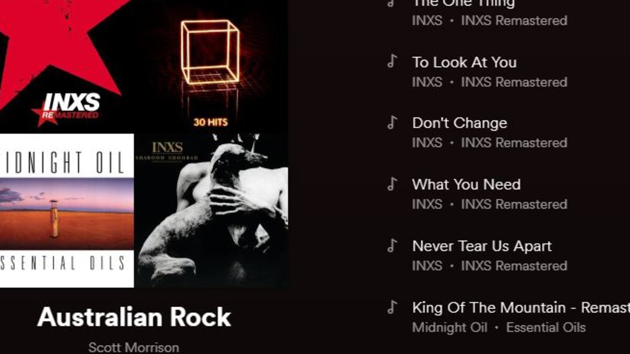 Scott Morrison's Australian Rock playlist. Pic: Spotify