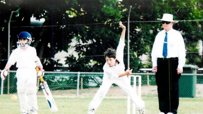 Young Pat bowling for the under-10s. Picture: Twitter