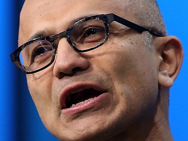 SAN FRANCISCO, CA - MARCH 30: Microsoft CEO Satya Nadella delivers the keynote address during the 2016 Microsoft Build Developer Conference on March 30, 2016 in San Francisco, California. The Microsoft Build Developer Conference runs through April 1. Justin Sullivan/Getty Images/AFP == FOR NEWSPAPERS, INTERNET, TELCOS & TELEVISION USE ONLY ==