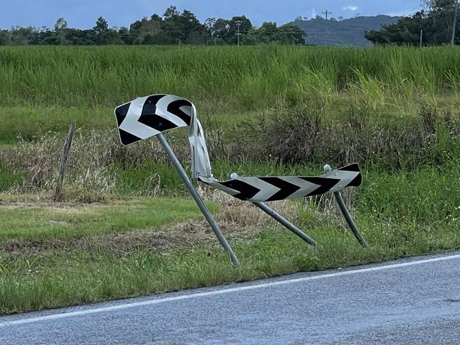 A sign was damaged in the crash and council has been notified. Picture: Fergus Gregg.