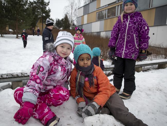 Finland was ranked the world's most literate nation in 2016. Hiidenkiven Pereskoulu School students on their outdoor mid-morning break. Picture: Ella Pellegrini.