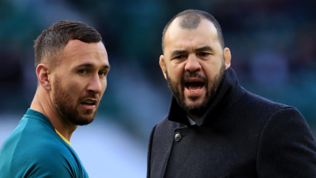 Quade Cooper of Australia and Michael Cheika in 2016.