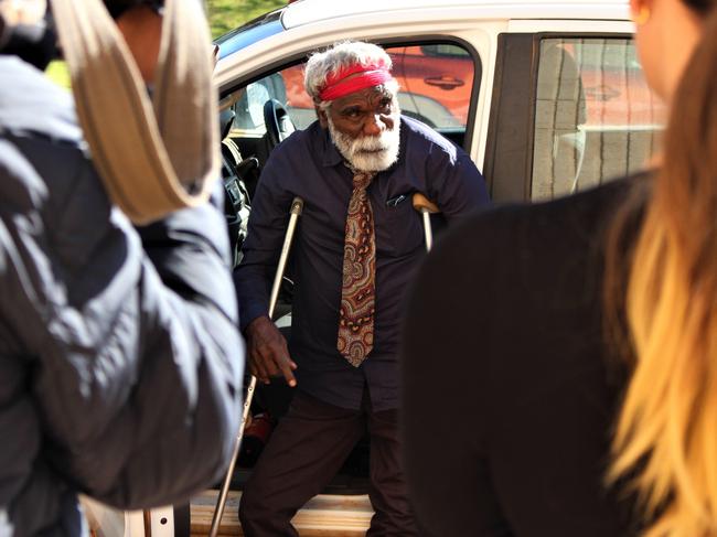 Warlpiri elder, Ned Jampijinpa Hargraves arrives at the Alice Springs Local Court on Monday,  September 5, 2022. Picture: Jason Walls