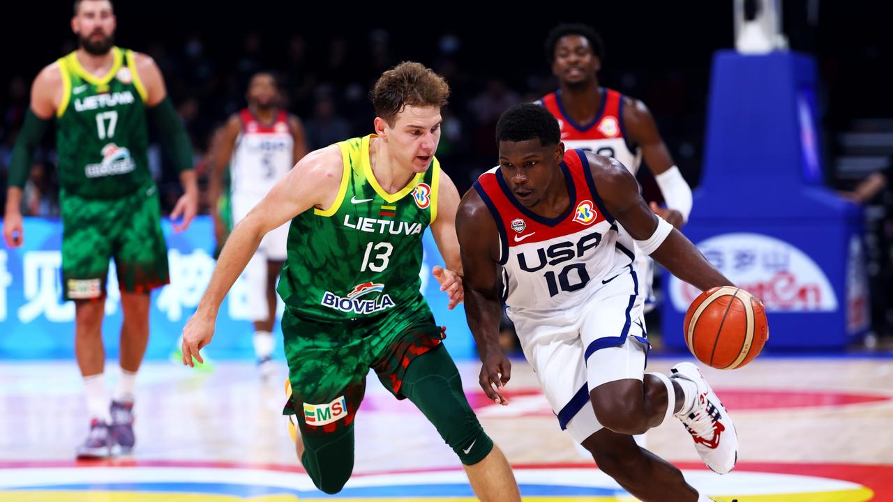 Anthony Edwards did his best but Lithuania were too good. (Photo by Yong Teck Lim/Getty Images)