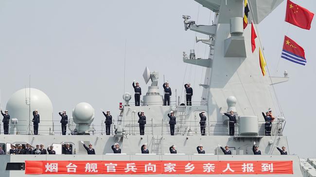 The guided-missile frigate Yantai arrives in Yantai, Shandong Province of China. Picture: Getty