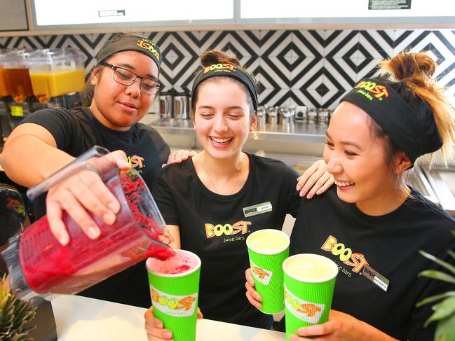 Sarah Takau, Jayde Dimceski, Katheryn Ho.Boost Juice is expanding into Caltex petrol stations and has just opened the first one in Australia in the Caltex at Padstow.