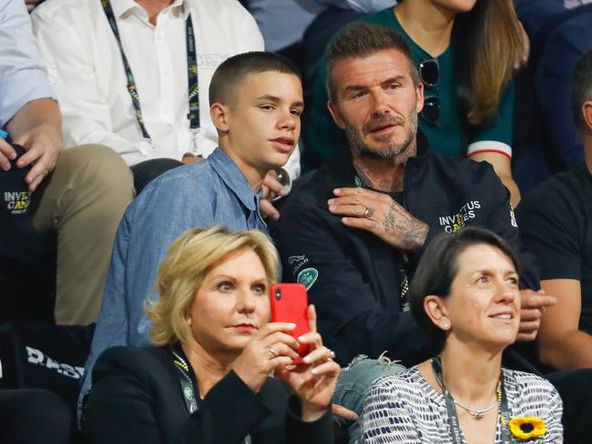 David Beckham and son Romeo were left out in the cold in Sydney. Picture: Getty Images