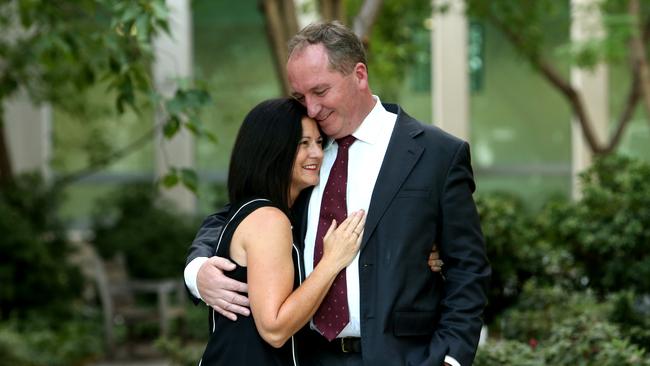 Barnaby Joyce with his wife Natalie at Parliament House in Canberra. He has since left her for his pregnant former staffer.