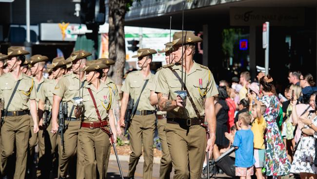 The Anzac Day march through Knuckey Street in Darwin. Picture: Pema Tamang Pakhrin