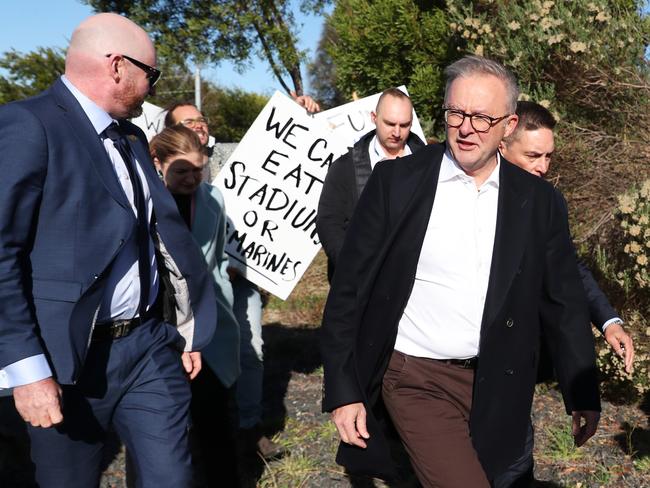 Prime Minister Anthony Albanese in Hobart in relation to funding for a stadium at Macquarie Point.  Picture: Nikki Davis-Jones