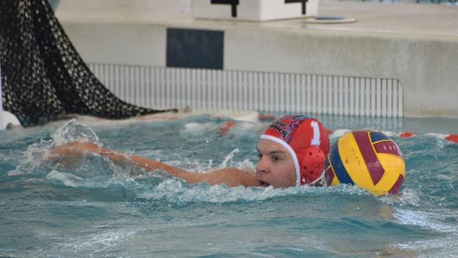 Water Polo Queensland Country Championships, 2nd World War Memorial Aquatic Centre, Rockhampton, February 18, 2023. Men, Cairns versus Gold Coast. Cairns goalkeeper Matthew Brady.
