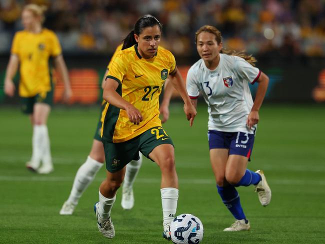 Matildas’ Alex Chidiac enjoys giving back to the community. Picture: Morgan Hancock/Getty Images