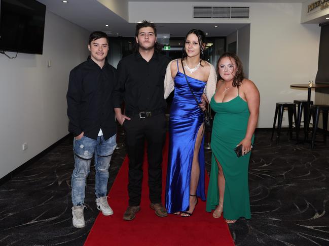 MELBOURNE, AUSTRALIA – JUNE 14 2024 Owen Jans, Jayden Govaars, Ainsley Lyons and Charleigh Kendall attend the Lowanna College Senior Formal 2024 at the Moe Racing Club Picture: Brendan Beckett