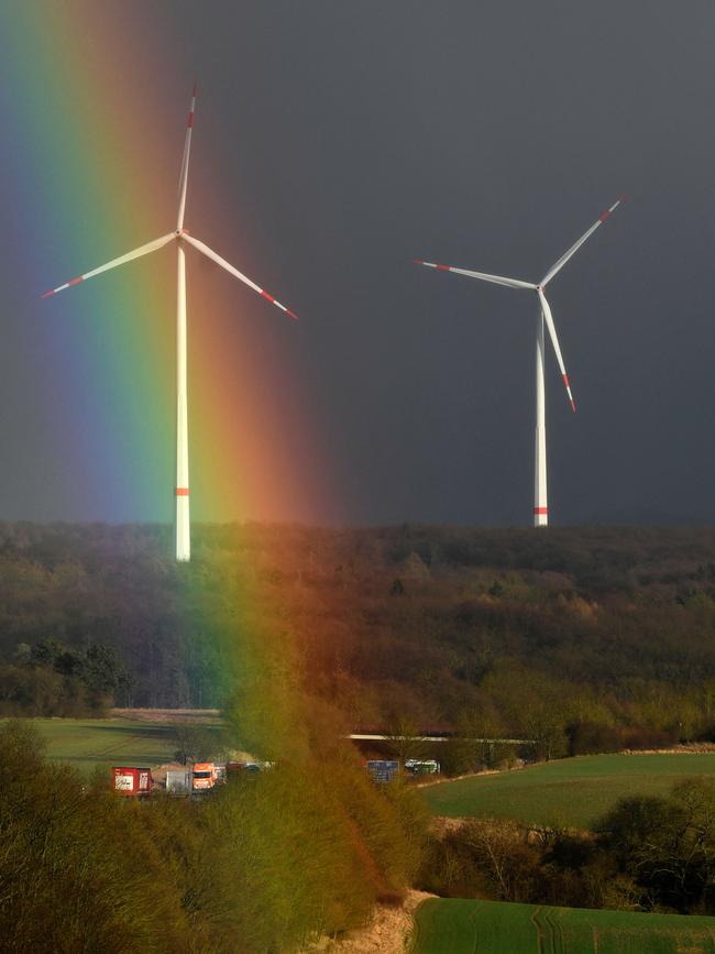 There’s no pot of gold at the base of wind farms. Picture: AFP