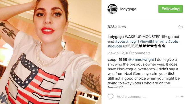 Lady Gaga hasn’t held back in her criticism of Trump. Picture: Instagram