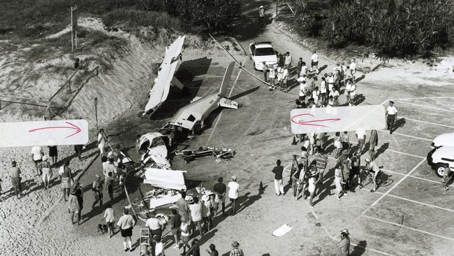 The remains of the plane in the surf club carpark.,