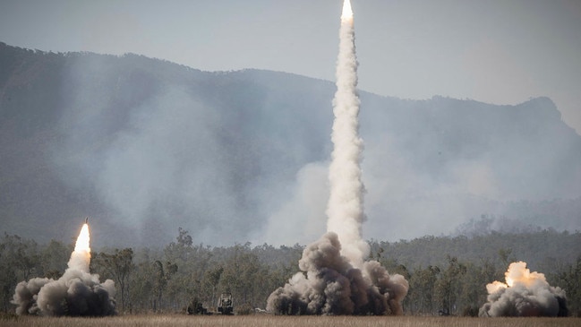 US Army and US Marine Corps launch High Mobility Rocket Artillery Systems rockets during Talisman Sabre 2021 training exercises at Shoalwater Bay, Queensland. Picture: Department of Defence