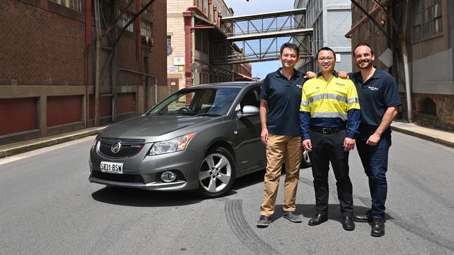 Former Holden workers Florin Alexandru, Kevin Tan and Tony Callisto had a combined 35 years experience at the iconic car maker before transitioning to Naval Group Australia. Picture: Keryn Stevens