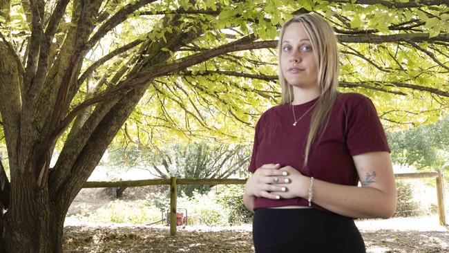 Emily Staunton at her family home in Birdwood. 3 years ago, 17yo Amy Staunton drowned after falling into the Murray River on NYE. Emily is now expecting her first child  in March. She is sharing the heartbreak of losing a sibling and having a child who will never meet her sister. 10th January 2025. Picture Brett Hartwig