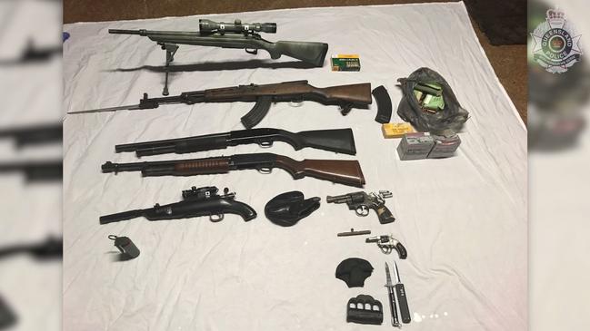 Weapons police allegedly found.