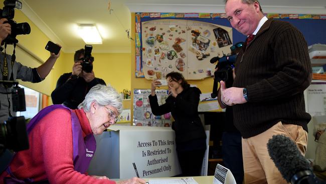 National Party leader and Deputy Prime Minister Barnaby Joyce votes at Woolbrock public school, near Tamworth.