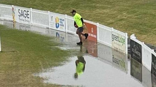 The new Barossa footy oval at Lyndoch waterlogged on Saturday. Picture: David Lewis