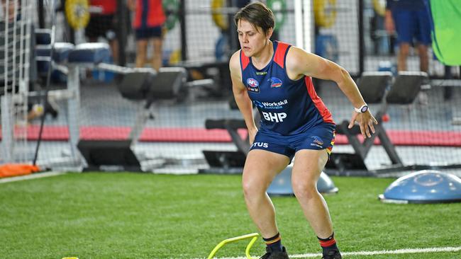 Courtney Gum during her first pre-season training at Adelaide. Picture: Tom Huntley