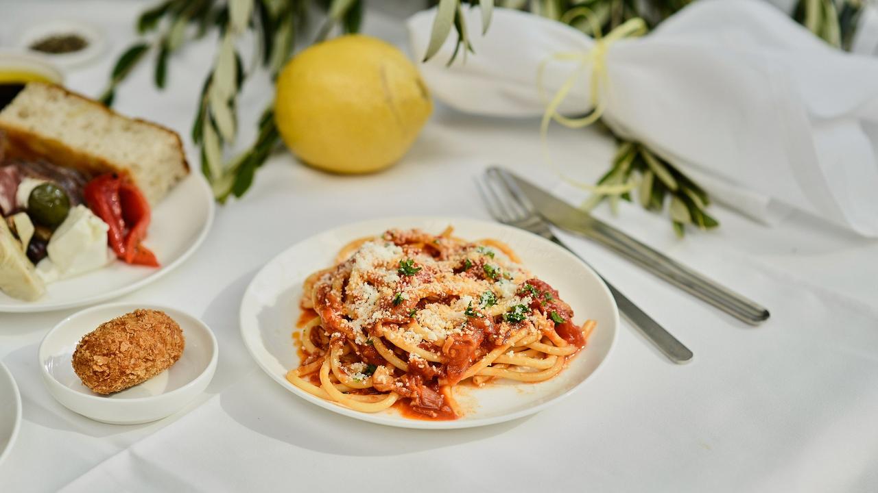 Qantas recently added an Italian-twist to its on-board menu for flights between Australia and Italy. Pictured is the spaghettini with prawns, garlic and chilli dish.