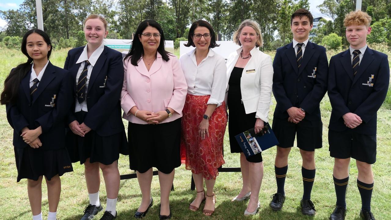 Education Minister Grace Grace, Jordan MP Charis Mullen, and Principal Anne Lawson announced the project at Springfield Central State High School. Picture: Supplied