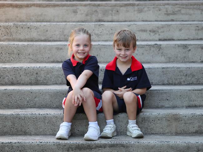 My First Year – Kindy students Elie and Nate Coast Christian School Kindy classes x2. pic Sue Graham