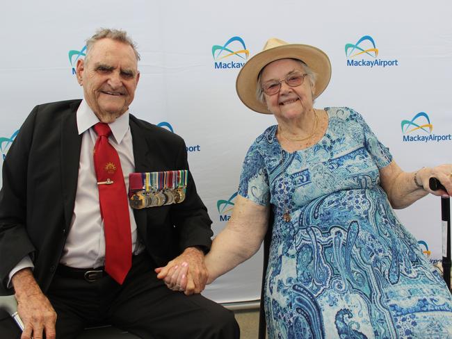 Keith Payne and wife Flo at the Mackay Airport Hall of Fame induction ceremony for Keith Payne VC and Cooper Whitestyles on Friday, December 9, 2022. Picture: Andrew Kacimaiwai.