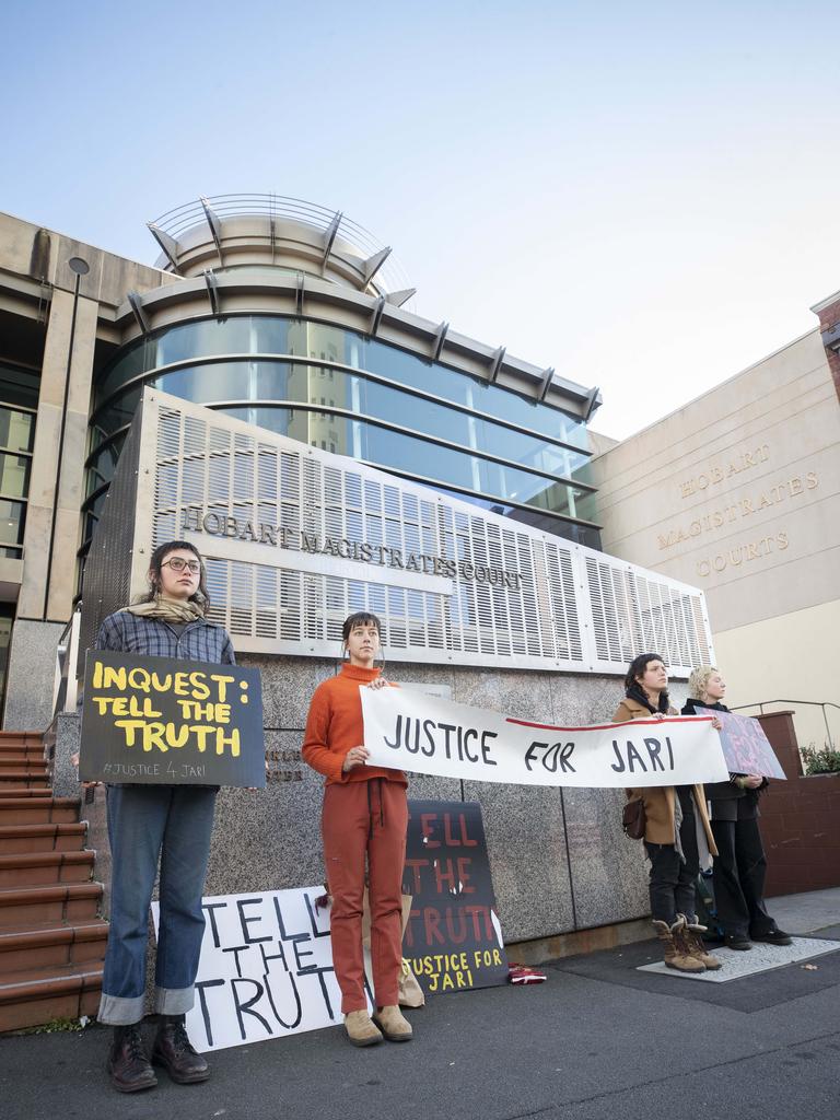 Justice for Jari supporters outside the Hobart Magistrates Court. Picture: Chris Kidd