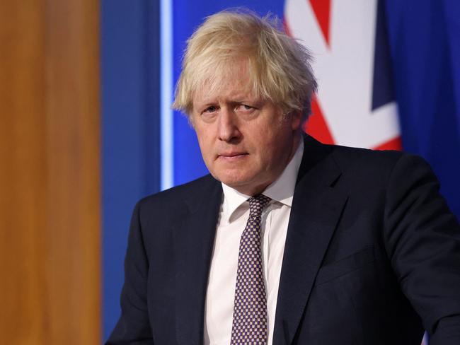 Britain's Prime Minister Boris Johnson attends a media briefing. Picture: AFP