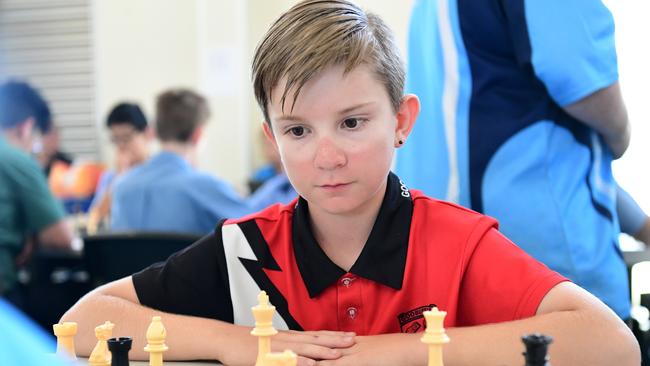 Gooburrum State School's Alex Wedel competing in the October Childrens Chess Tournament at Avoca State School.