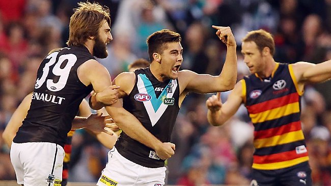 Jeremy Cameron and Chad Wingard battling for the AFL Coaches young ...