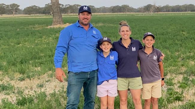 Rob and Kirsty Starling with children Annie and Jack, of Maroona Pastoral at Kingston SE, South Australia.