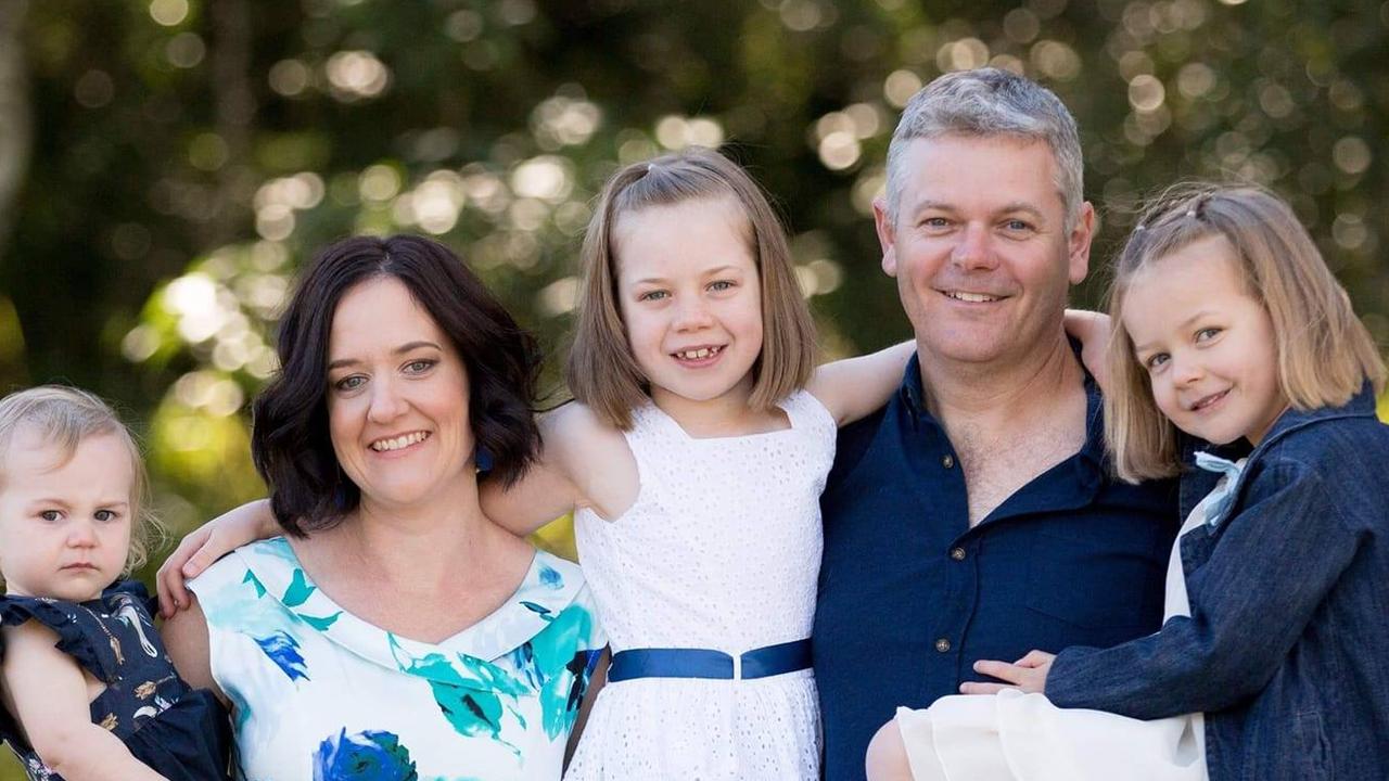 Glen Iva Mansfield, pictured here with his family, has copped a speeding fine after being caught by a fixed camera while rushing his labouring wife to Gympie Hospital. Picture: Facebook