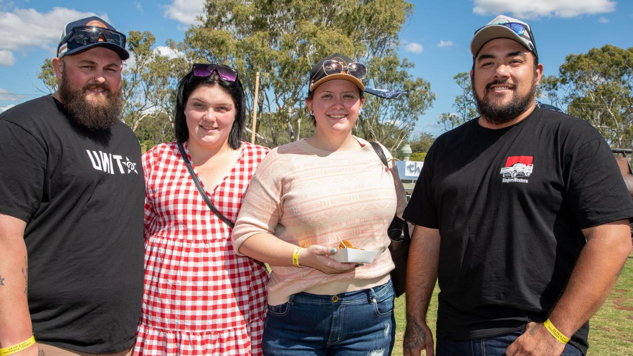 Trent and Shay Coombes (left) with Karly Colle and Steffan Gabler. Meatstock at the Toowoomba Showgrounds. April 14th, 2023