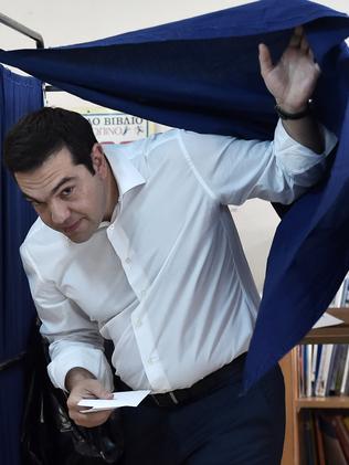 Greek Prime Minister Alexis Tsipras after voting. Picture: Aris Messinis