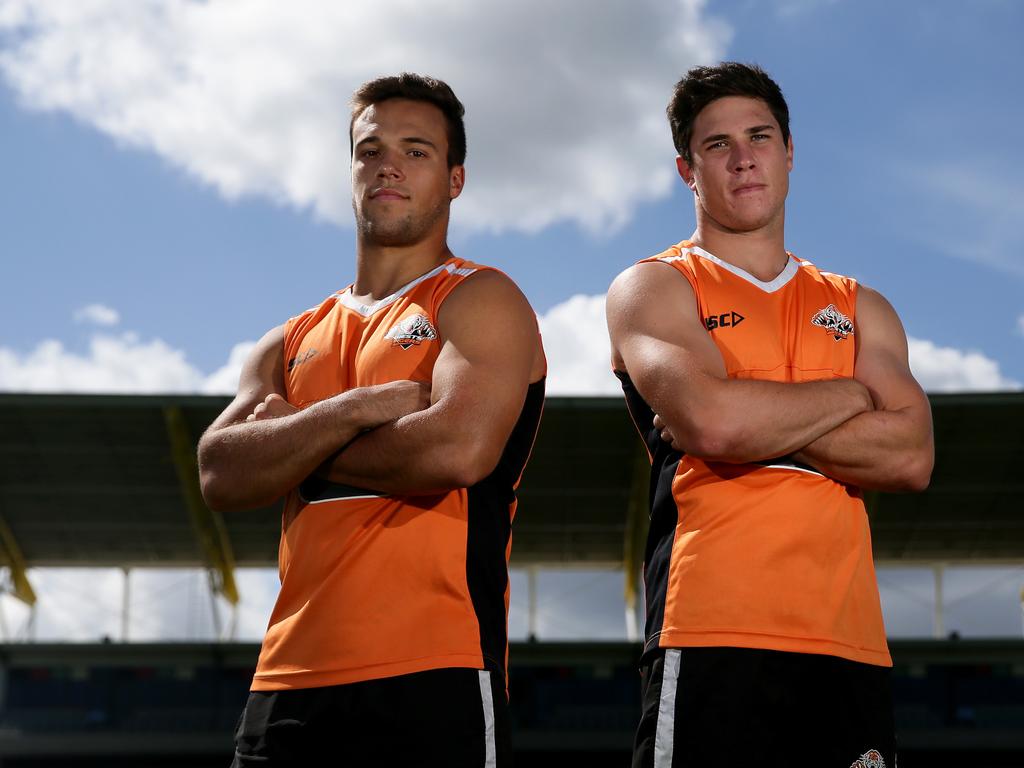 Former Wests Tigers halves pairing Luke Brooks and Mitchell Moses.