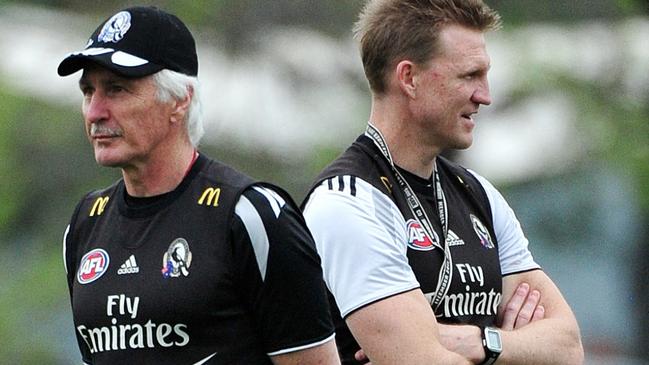 Malthouse and Buckley at Pies training in 2011.