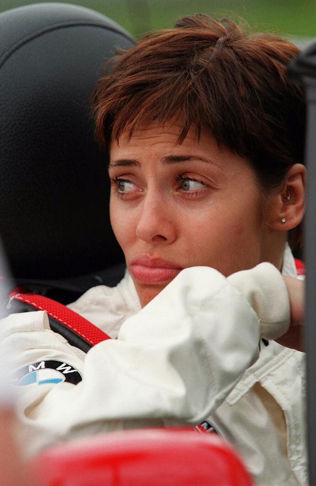 Natalie Imbruglia prepares herself for the celebrity challenge at the 1999 Grand Prix. Picture: David Caird