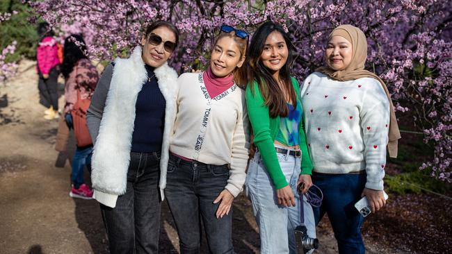 Friends enjoy a day among the flowers. Picture: Christian Gilles