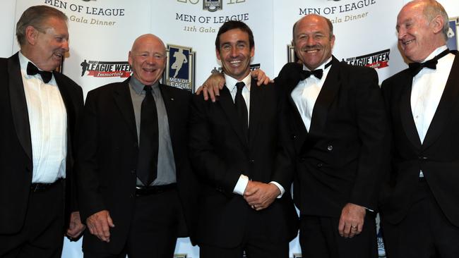 Five of the eight Immortals: Graeme Langlands, Bob Fulton, Andrew Johns, Wally Lewis and Johnny Raper.