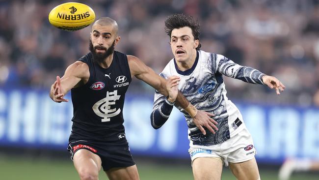 The infected man attended the Carlton-Geelong match at the MCG on Saturday. Picture: Michael Klein